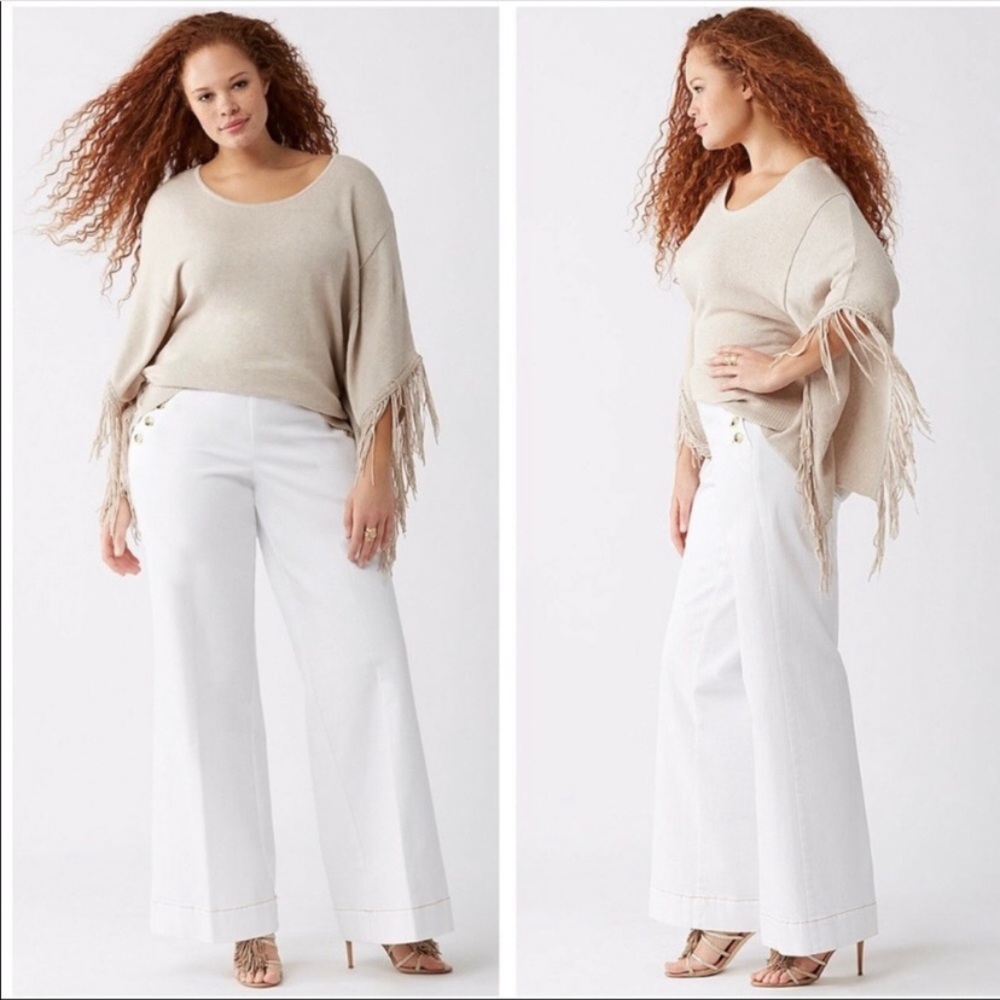 Lane Bryant Women’s Beige Fridge Poncho Sweater